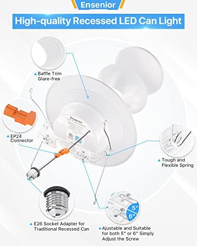 Ensenior 6 Pack LED Can Светлини Модифицирани от Една лампа, лампа с регулируема яркост 5/6 см, прозрачен бяло 6000 К,