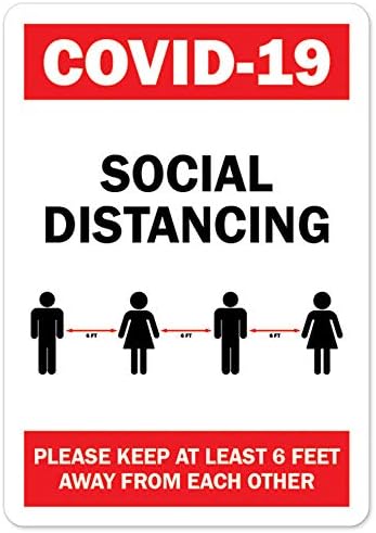 Знак за уведомление за COVID-19 - Социално дистанциране COVID-19, моля, Стойте на разстояние 6 метра | Vinyl стикер | Защитете вашия бизнес, община, дом и колеги | Произведено в С?