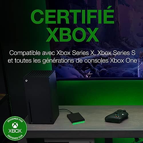 Игри диск Seagate за Xbox 2 TB Външен твърд диск, USB 3.2 Gen 1, сертифициран за Xbox, с един зелен led лента (STKX2000403)