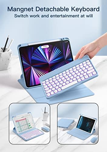 Калъф-клавиатура LeiJue със завъртане на 360 градуса за iPad Pro 11 инча 3-то поколение 2021 / iPad Pro 112020/2018, iPad Air 5-ти / 4-то поколение 10,9 , Подвижна клавиатура с подсветка и притежат