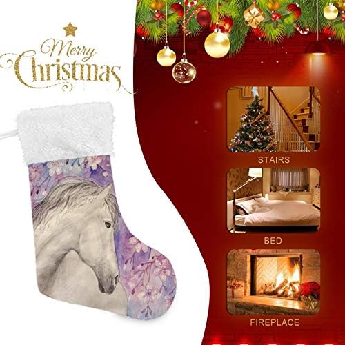 Коледни Чорапи ALAZA, Бяла Красив Кон в цвят Сакуры, Класически Персонализирани Големи Чулочные Украса за Семейни Тържества,