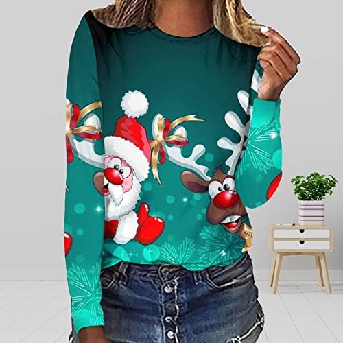 Дамски Коледна Тениска с кръгло деколте и 3D Дигитален Печат, тениски с Дълъг Ръкав, Топ, Дамски Ризи До 25