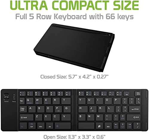 Работи от Cellet Ультратонкая сгъваема безжична Bluetooth клавиатура, съвместима с BLU Нео X LTE, със стойка за телефона - Акумулаторна клавиатура в пълен размер!