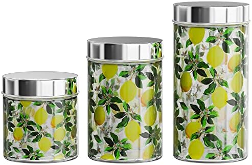 Стъклени буркани American Atelier | Комплект от 3 броя | С лимонов дизайн | Запечатани метална капачка | Контейнери