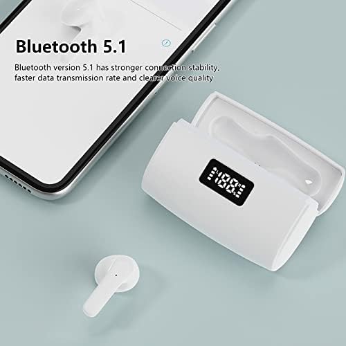 Tws Bluetooth 5.1 Безжични Слушалки 2000 mah зарядно устройство ще захранване на Скоростната Led Дисплей Smart Touch Control Спортни Слушалки за игри на Слушалки с микрофон (Бял)