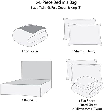 Комплект спално бельо HEVUMYI California King, 8 позиции, Всесезонни легло в чантата Сив цвят, Пухени Алтернативни Комплекти