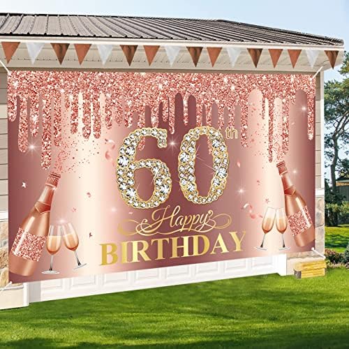 Украса на Банер от Розово Злато на 60-ия Рожден ден на жените, на Фона на Розово Розово Злато с 60-ти Рожден Ден, Знак за Партита, Декор за Снимки на рождения Ден на Шест?