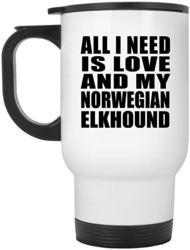 Designsify Всичко, което ми трябва, Е Любовта И Моят Норвежки Elkhound, Бяла Пътна Чаша 14 грама, на Чаша от неръждаема Стомана С Изолация, Подаръци за рожден Ден, Годишнина, Ко?