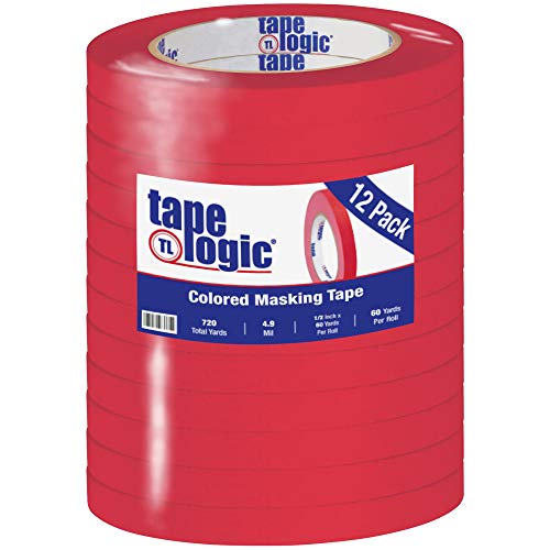 Tape Logic (12 пакети) Цветно тиксо с общо предназначение, 1/2 инча x 60 ярда, Червен, за дома, офиса, Декоративно-приложното