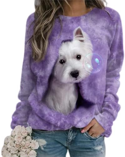 TS Качулки, с кръгло деколте и дълги ръкави във формата на Куче За Жени, 3D Сладък Случайни Пуловер, Модни Блузи, Модни