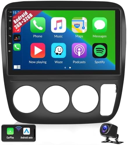 UNITOPSCI Android Автомобилна стерео система за Honda CRV 1997-2001 Безжична Apple CarPlay и Android Auto, 2G + 32G 9-инчов Сензорен екран, Bluetooth Автомагнитола Hi-Fi/WiFi/GPS Навигация/FM радио/USB с резервн?