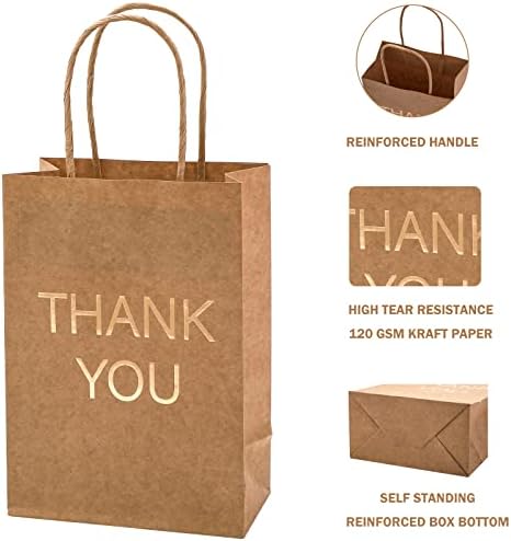 Хартиени торби с благодарственными надписи от златно фолио ECOptimize - 30 БР Кафяв цвят с Малки размери (5,9