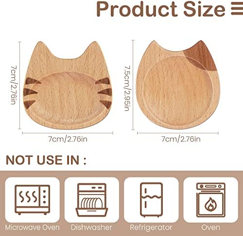 ORYOUGO Комплект от 4 Креативни Дървени Мисок за соса Във форма Мультяшного Котка 2.8 инча, Чинии за Подправки От Естествено