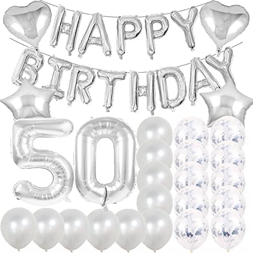Сладки Украшения за 50-тия Рожден Ден, Вечерни Аксесоари, балони с Silver номер 50, Бижута, изработени от латекс