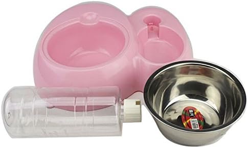 Автоматично дозиране система вода за кучета и котки с купа за хранене от неръждаема стомана, розово средно