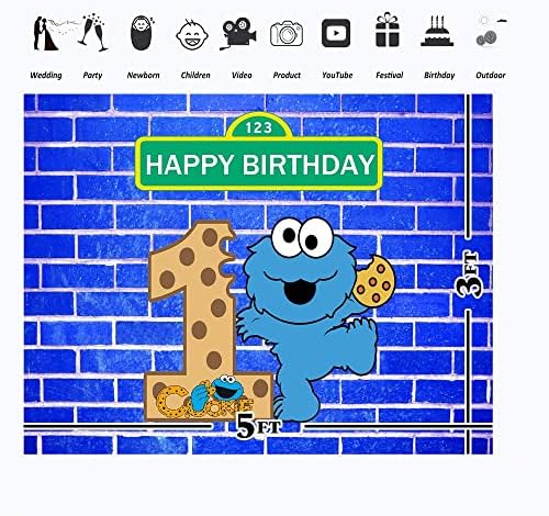 На фона на бисквитеното Чудовище 1st Birthday 5x3ft Банер за Първия Рожден Ден на Бебето Cookie Monster за детски Партита Винил