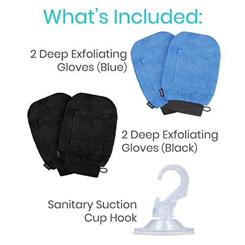 Ексфолиращи ръкавици Vive за тяло (4 опаковки) - Ръкавици за скрабирования с джоб за спестяване на сапун - Средство