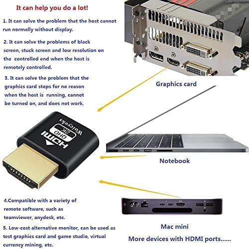 Woieyeks HDMI DDC EDID Фиктивен конектор (1920x1080p @ 60Hz Ново поколение) Адаптер виртуален дисплей HDMI, Емулатор