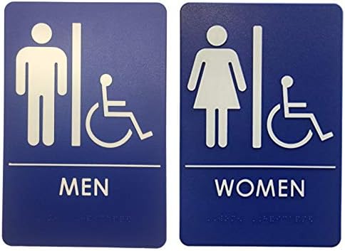 Произведено в САЩ | Означения, мъжки и женски Тоалетни, Съответните изисквания на ADA табела на вратата на банята за офиси,