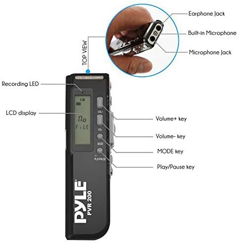 Устройство цифрова система за запис на глас Pyle - Аудиомагнитофон с гласово активиране и вградена флаш памет с обем