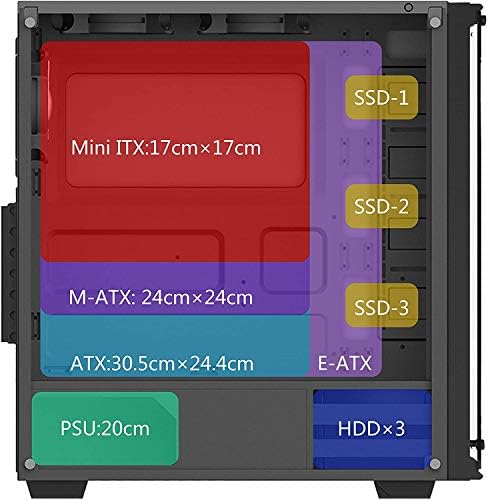 Геймърска кутия за настолен компютър MUSETEX Phantom Black ATX Mid Tower с портове USB 3.0, прозорци от закалено стъкло с предварително инсталирани 120-мм led RGB вентилаторите (907W6 6FANS RGB