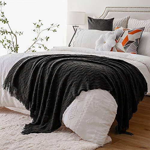 Черно покривало за легло BATTILO HOME, за дивана, Завесата в стил бохо за дома, Декоративно Черно Вязаное Покривки