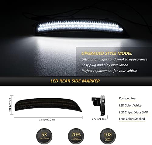 Led странични Габаритни светлини D-Lumina с дымчатыми обективи, Съвместими за Dodge Charger 2015 2017 2018 2019 2020 2021 2022, странични насоки предна и задна броня в бял цвят, опаковки от 4