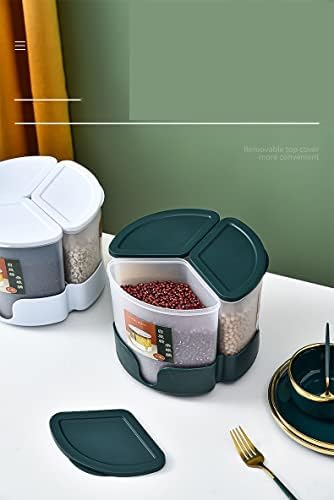 Кухненски контейнер за съхранение на ориз и зърно MIAOHY с въртяща се кофа за ориз с обем 5,4 л, Въртяща Дизайн, 3 отделения