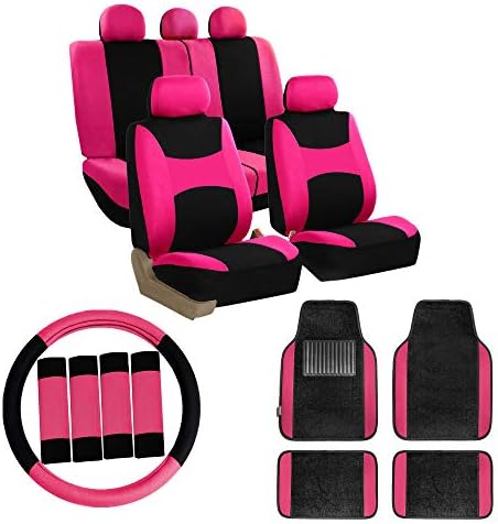 Комбиниран комплект калъфи за автомобилни седалки FH Group с Мокет, подови изтривалки на разположение на пода, калъф за волана и облицовки за предпазен колан - Универс?