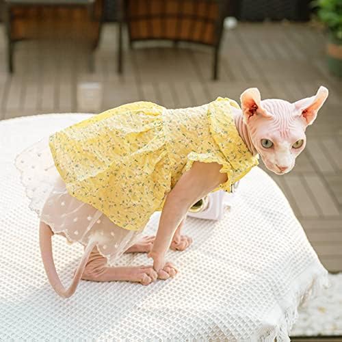Летни дрехи за котки Sphynx, Удобна рокля с Дантелено принтом, ризи с флорални принтом копчета, Лека Дишаща облекло за котки