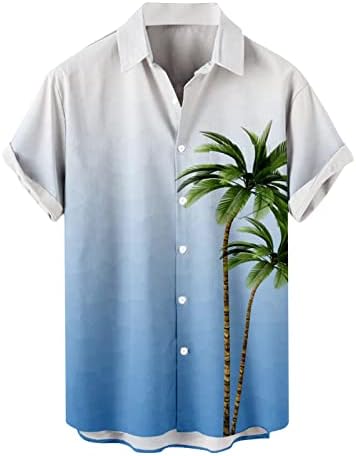 Мъжки Ризи с Цветен Модел, Риза с Копчета и Къс Ръкав, бързо съхнещи Риза от плат Premium с Ревери за Мъже