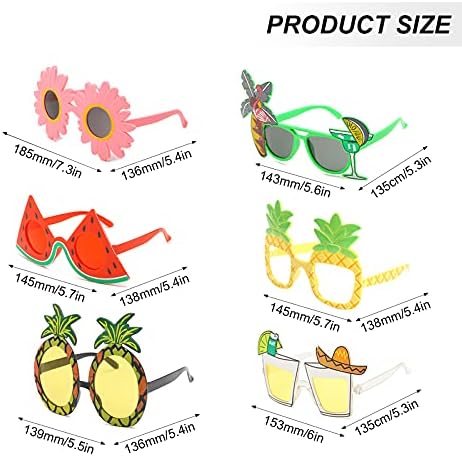 6 Чифта Слънчеви очила за парти Luau, Новост, Забавни хавайски Тропически слънчеви Очила, Аксесоари за Летни партита, Очила