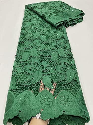 Изумрудено-Зелена Гипюровое Дантела, Приятен за кожата, Тънък Памучен Текстурирани Африканска Лейси Плат Cupion,