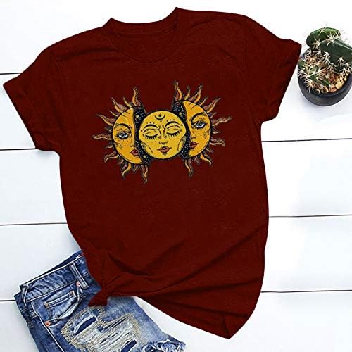 Ежедневна тениска Neartime за жени, Топ с къс ръкав и Принтом Слънцето, Забавна Лятна Реколта Тениска с кръгло деколте и графичен Дизайн