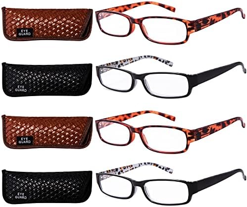 Четци EYEGUARD, 4 опаковки тънки и елегантни женски очила за четене с красиви модели, за дами, 1,25