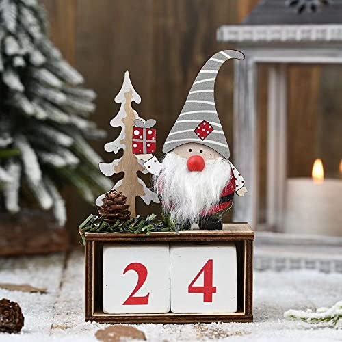 BYBYCD Коледен Календар Мини Декорации За Дома, Фигурки на Дядо Коледа от Бор Коледни Изделия от Дърво (Сив Дядо)