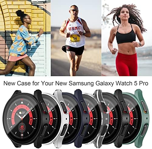 [3+3] Комплект за Samsung Galaxy Watch 5 Pro 45 мм Защитен калъф за екрана, JZK Твърд Защитен калъф за КОМПЮТЪР + Защитно фолио от закалено Стъкло за Galaxy Watch 5 Pro, Мъжки, Черен + Синьо + В?