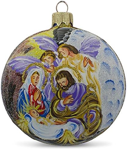 Ангели, Любующиеся Сцената На Рождество На Исус Стъклена Топка Коледна Украса 3,25 Инча