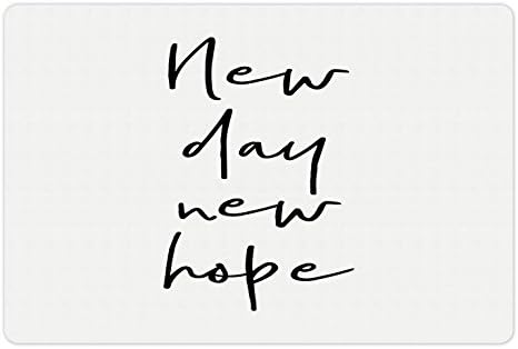 Подложка за домашни любимци Ambesonne Hope за храна и вода, Съобщение в стил калиграфия Нов ден, Нова надежда с ръчно