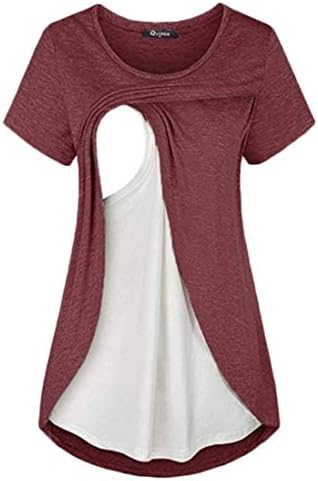 Andongnywell/ Дамски Блузи за Хранене с Къс ръкав, Ризи за бременни и кърмещи, Двупластова Тениска С Къс ръкав
