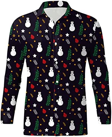 ZDDO Коледни Ризи с копчета за Мъже с Дълъг Ръкав, Забавна Коледна Ежедневни Риза с Принтом Дядо Коледа, Вечерни Дизайнерски Ризи