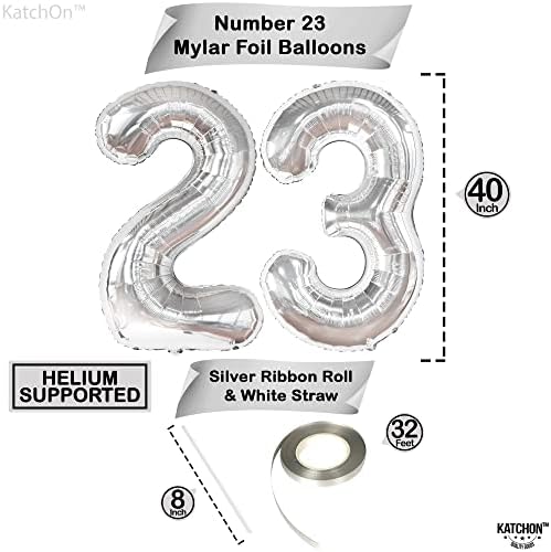 Сребърни Гигантски 23 стаи от балони - 40 инча | 23 Стаи от балони за украса на 23-ти рожден ден за жените |