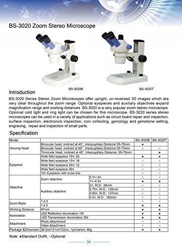 Тринокулярный Стереоскопичен увеличение на микроскопа BestScope BS-3020T, Окуляры WF10x, увеличение 10x-45ч, обектив