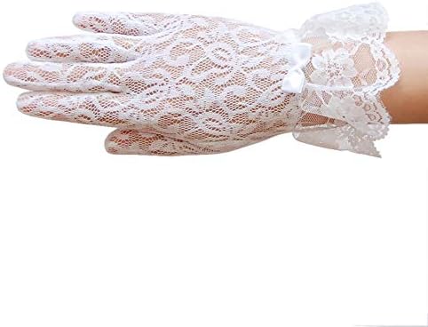 LEO СВАТБЕНИ Ластични дантелени ръкавици с цветен модел за момичета с дантелен завършек рюшами Дължина до китката