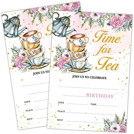 Покани, Картички за рожден Ден за чай SUIXO, Покани за рожден Ден с Акварельными цветя, Принадлежности за чай в градината за