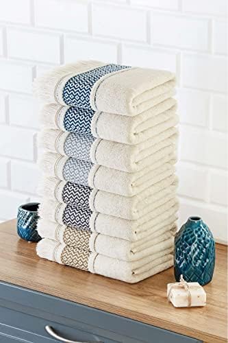 Набор от декоративни кърпи за ръце, sea me at home в стил Бохо за баня от 2 Памук (20 x 36 см, тъмно-синьо)
