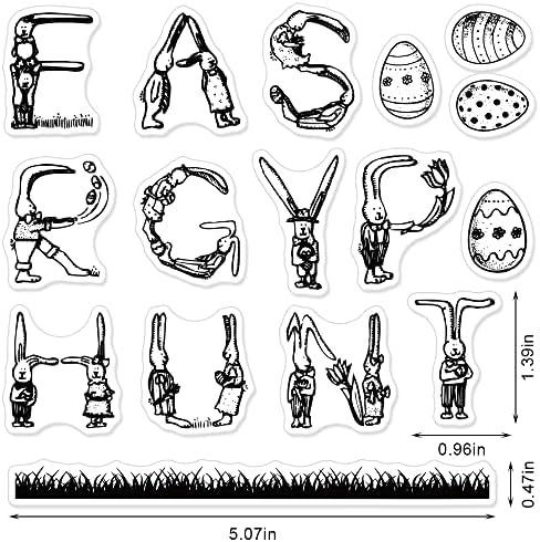 Великденски Яйца със Заек, Прозрачни Печати за направата на Картички и Работи от хартия, Рамка с Цветни Листа, Великденски