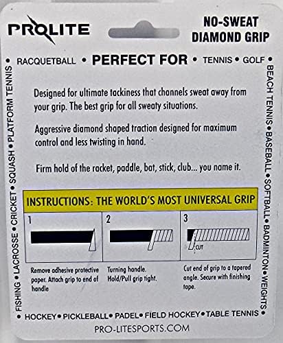 Ръкохватка PROLITE No-Sweat Diamond Grip (Бяла подплата) за игра в Пиклбол, Ракетбол, Скуош, тенис на маса, бадминтон и много