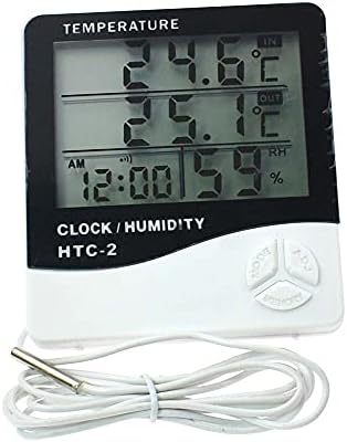 HTC-2 LCD дигитален Термометър, Влагомер метеорологичната станция Измерване на Температура И Влажност Часовник Стенен Стаен Сензор за Вътрешно и Външно използване на