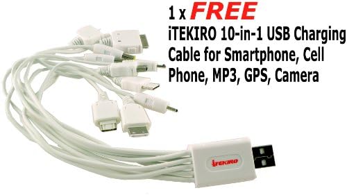iTEKIRO AC Стенно Зарядно за Кола dc Комплект за Pentax D-LI68 D-LI122 D-L1122 + iTEKIRO 10-в-1 USB Кабел За зареждане